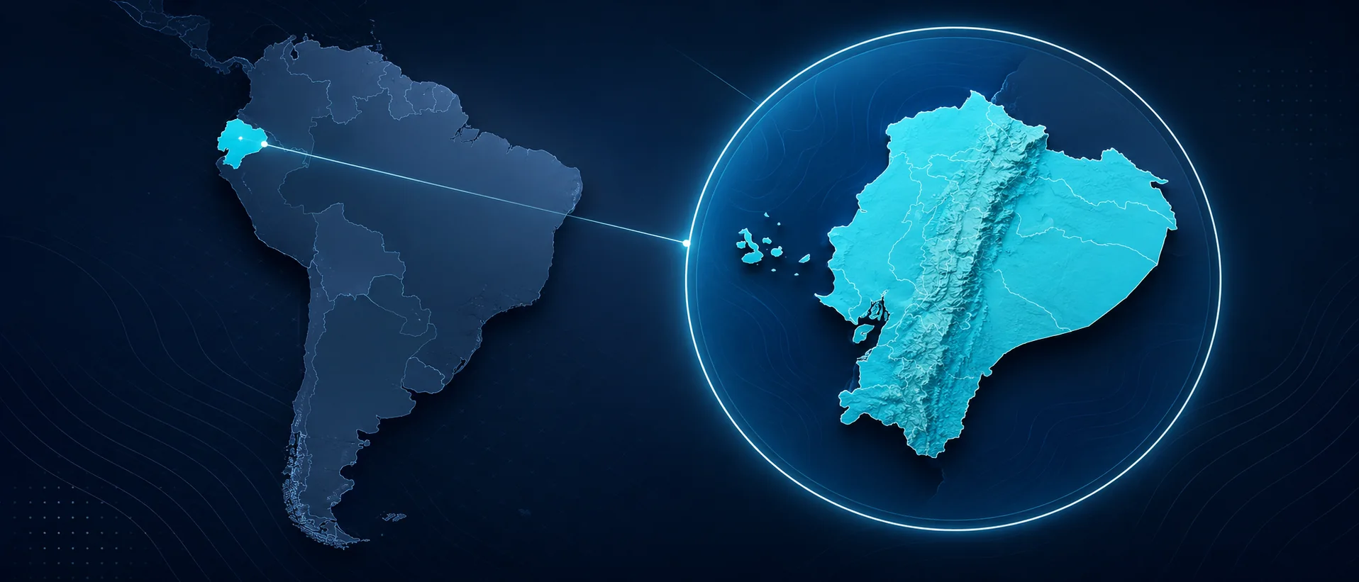 Mapa de Sudamérica destacando Ecuador y Guayaquil