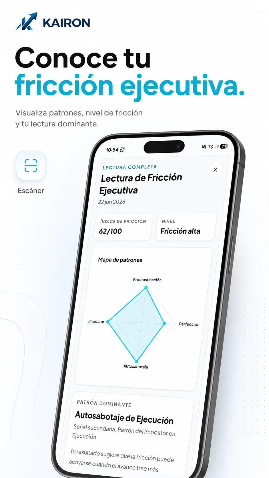 Pantalla de reporte del Escáner de KAIRON.